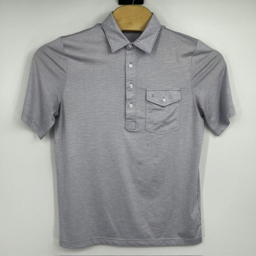 Criquet Men's Purple and White Micro Stripe Performance Golf Pocket Polo Shirt